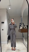 Gri Ön Fermuarlı Crop Gömlek Pantolon Takım