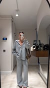 Gri Ön Fermuarlı Hırkalı Triko Takım