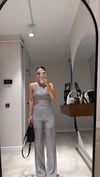 Gri Pullu Transparan Pantolon Takım