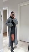 Gri Saç Örgülü Uzun Şal Yaka Triko Hırka