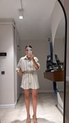 Gri Taş Çizgili Keten Gömlekli Takım