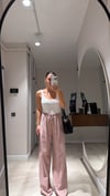 Gül Kurusu Bel Bağcıklı Bol Paça Keten Pantolon