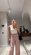 Gül Kurusu Bel Bağcıklı Bol Paça Keten Pantolon