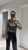 Gümüş File Detaylı Kesik Model Bluz