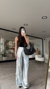 Gümüş Renk Parlak Kumaş Kargo Pantolon