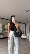 Gümüş Renk Parlak Kumaş Kargo Pantolon