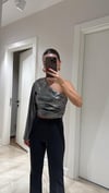Gümüş Tek Kol Yan Büzgülü Crop Bluz