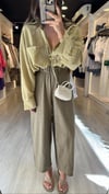 Haki Beli Lastikli Marka Model Bol Paça Keten Pantolon