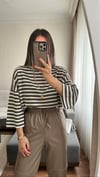 Haki Beyaz Çizgili Oversize Tshirt