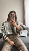Haki Beyaz Çizgili Oversize Tshirt