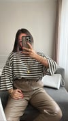 Haki Beyaz Çizgili Oversize Tshirt