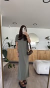 Haki Bisiklet Yaka Yan Yırtmaçlı Basic Elbise