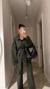 Haki Cep Detaylı Kuşaklı Denim Ceket