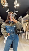 Haki Kapitone Detaylı Jean Ceket