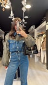 Haki Kapitone Detaylı Jean Ceket