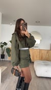 Haki Kapüşonlu Fermuarlı Crop Ceket 