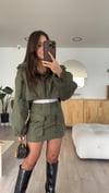 Haki Kapüşonlu Fermuarlı Crop Ceket 