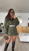 Haki Kapüşonlu Fermuarlı Crop Ceket 