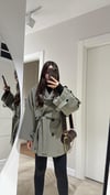 Haki Kuşaklı Oversize Kısa Trenç