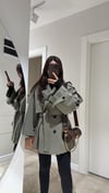 Haki Kuşaklı Oversize Kısa Trenç