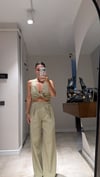 Haki Ön Bağlamalı Keten Crop Takım