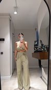 Haki Ön Bağlamalı Keten Crop Takım
