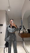 Haki Ön Fermuarlı Crop Gömlek Pantolon Takım