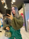 Haki Renk Lastikli Örgü Triko Kazak