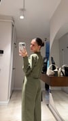 Haki Siyah Çizgili Bel Kemer Detaylı Crop Gömlek