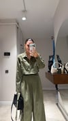 Haki Siyah Çizgili Bel Kemer Detaylı Crop Gömlek