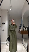 Haki Siyah Çizgili Çift Pileli Palazzo Pantolon
