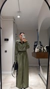 Haki Siyah Çizgili Çift Pileli Palazzo Pantolon