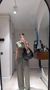 Haki Yan Büzgülü Bluz Pantolon Takım