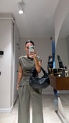 Haki Yan Büzgülü Bluz Pantolon Takım