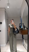 Haki Yan Büzgülü Bluz Pantolon Takım