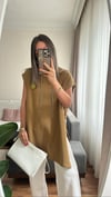 Haki Yan Fermuarlı Sıfır Kol Kapşonlu Sweat 