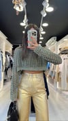 Haki Yıkamalı Delikli Crop Kazak