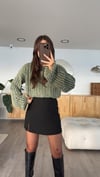 Haki Yıkamalı Fitilli Crop kazak