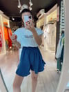 İndigo Beli Lastikli Pileli Şort