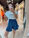 İndigo Beli Lastikli Pileli Şort