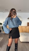 İndigo Yıkamalı Fitilli Crop kazak