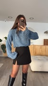 İndigo Yıkamalı Fitilli Crop kazak