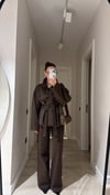 Kahve Arka Cepli Bol Paça Denim Pantolon