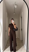 Kahve Asimetrik Kesim Kolsuz Marka Model Bluz