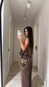 Kahve  Balon Model Keten Bluz Takım