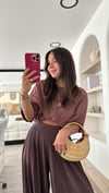 Kahve Basic Oversize Bisiklet Yaka Dilvin Tişört