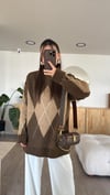 Kahve Haki Bisiklet Yaka Baklava Desenli Kazak 