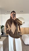 Kahve Haki Bisiklet Yaka Baklava Desenli Kazak 
