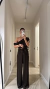 Kahve Bel Bağcıklı Bol Paça Pantolon