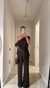 Kahve Bel Bağcıklı Bol Paça Pantolon